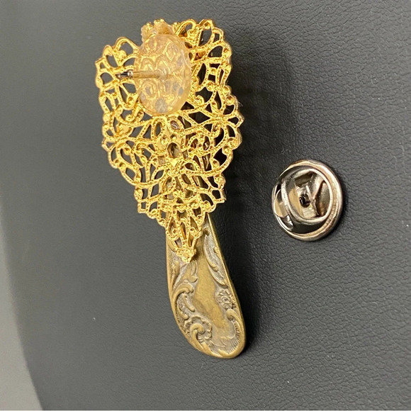 Artisan Heavenly Angel Pin Made of Vintage Spoon and Real Garnet Centre - Picture 9 of 13